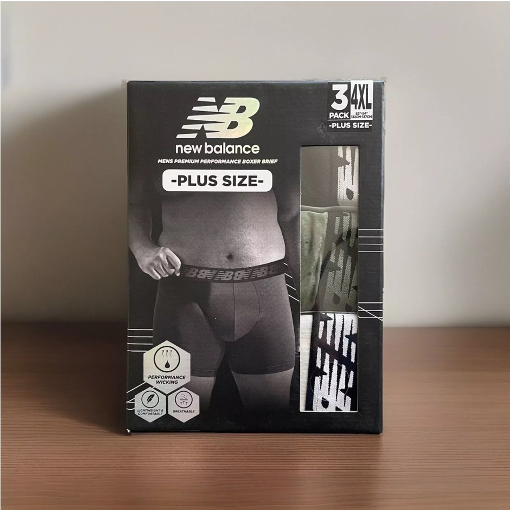New Balance Plus Size 52-54 Boxer Briefs Mens 4XL Black Green Gray Breathable